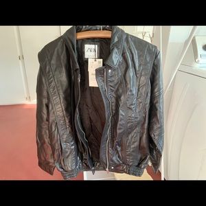 orange leather jacket zara